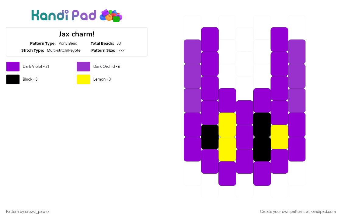 Jax charm! - Pony Bead Pattern by crewz_pawzz on Kandi Pad - purple