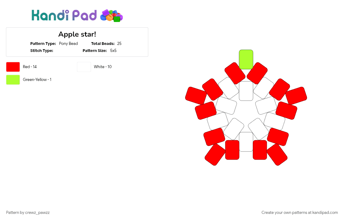 Apple star! - Pony Bead Pattern by crewz_pawzz on Kandi Pad - red