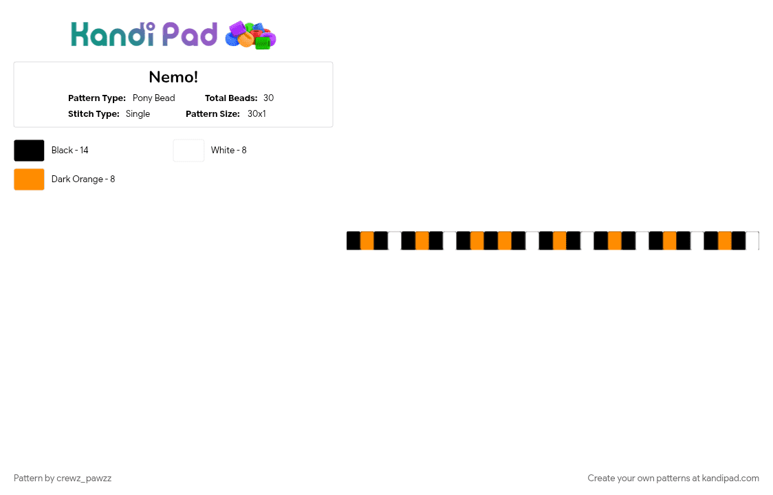 Nemo! - Pony Bead Pattern by crewz_pawzz on Kandi Pad - cotdunderwatercities, orange, white