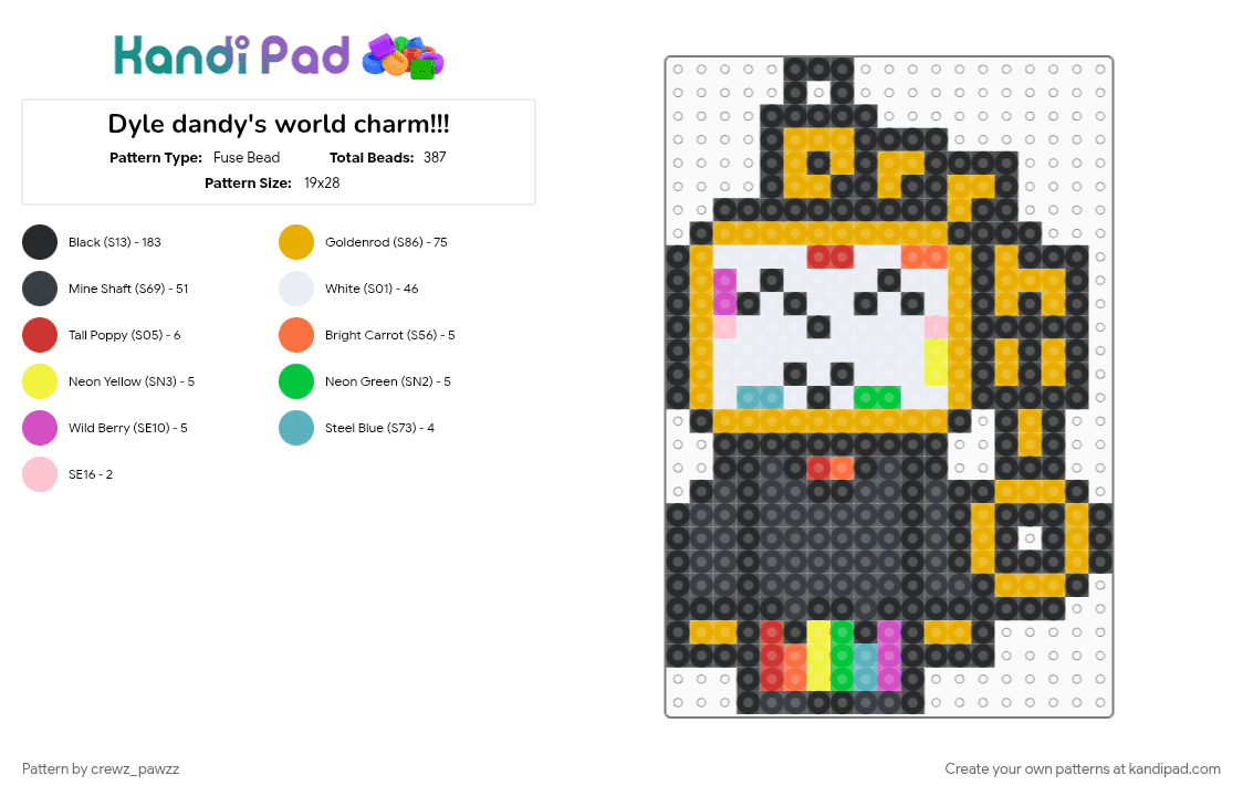 Dyle dandy\'s world charm!!! - Fuse Bead Pattern by crewz_pawzz on Kandi Pad - black, orange