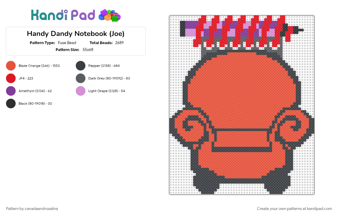 Handy Dandy Notebook (Joe) - Fuse Bead Pattern by canadaandrosalina on Kandi Pad - red