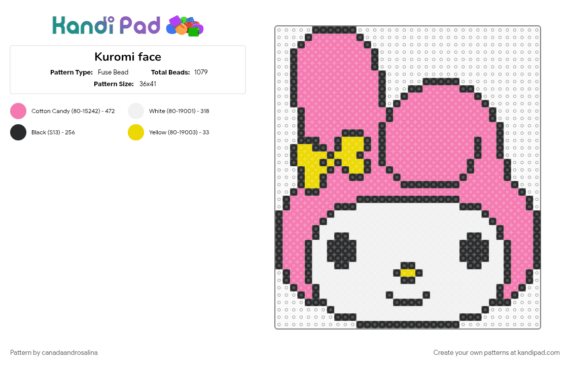 My Melody face - Fuse Bead Pattern by canadaandrosalina on Kandi Pad - my melody, pink, sanrio squad