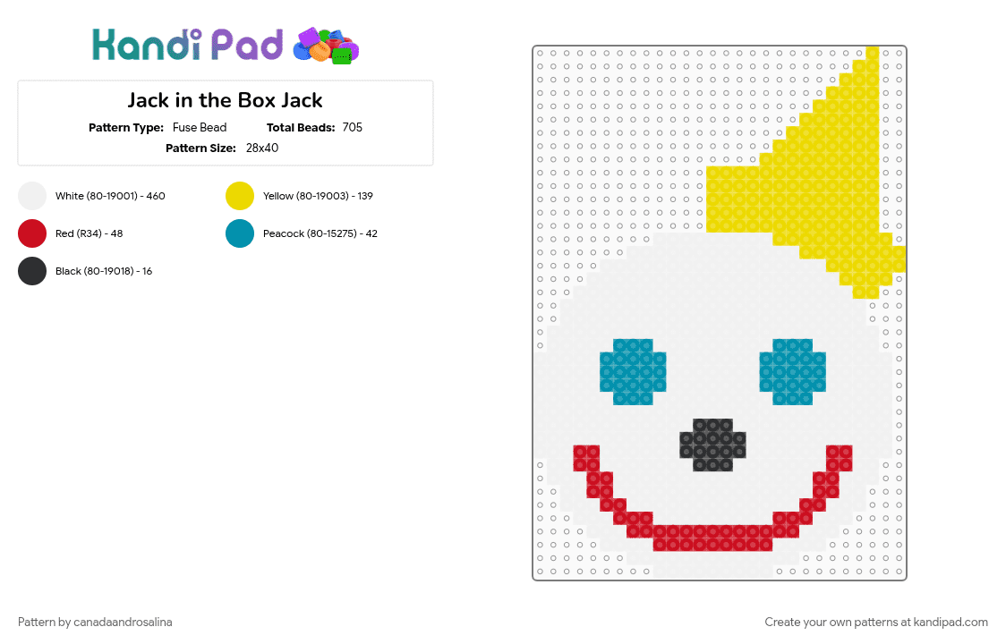 Jack in the Box Jack - Fuse Bead Pattern by canadaandrosalina on Kandi Pad - clown, jack in the box, white, yellow