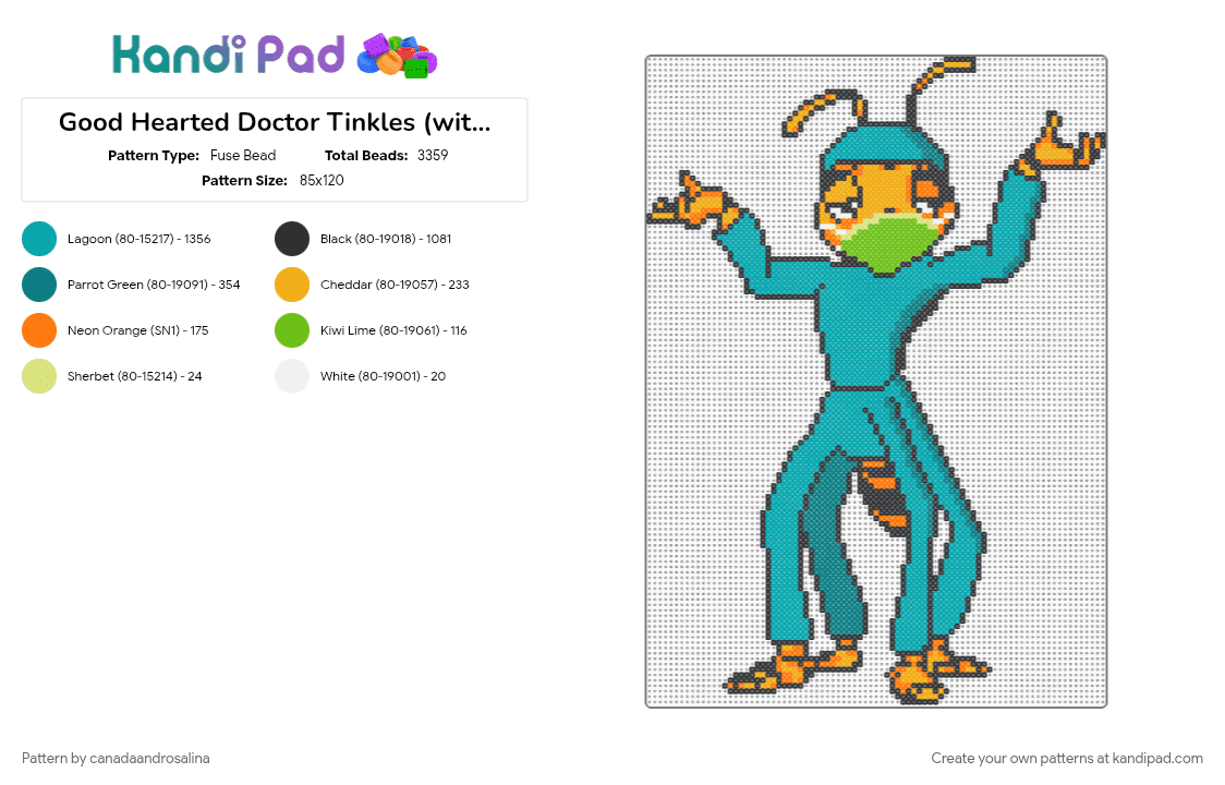Good Hearted Doctor Tinkles (with scrubs) - Fuse Bead Pattern by canadaandrosalina on Kandi Pad - teal