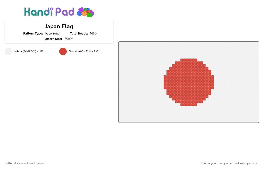 Japan Flag - Fuse Bead Pattern by canadaandrosalina on Kandi Pad - cotdfabric, white