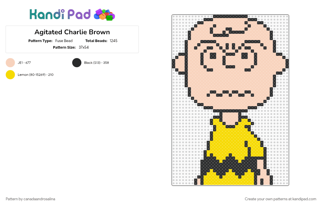 Agitated Charlie Brown - Fuse Bead Pattern by canadaandrosalina on Kandi Pad - beige, charlie brown, peanuts