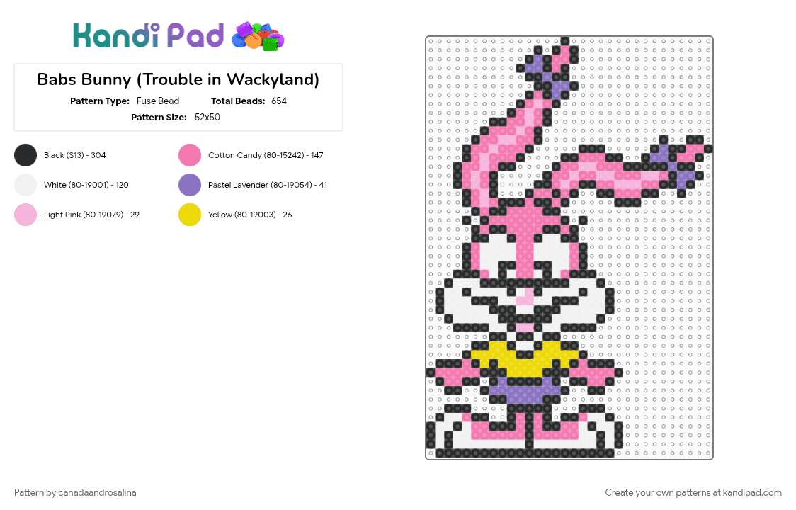Babs Bunny (Trouble in Wackyland) - Fuse Bead Pattern by canadaandrosalina on Kandi Pad - character, pink, tinytoons