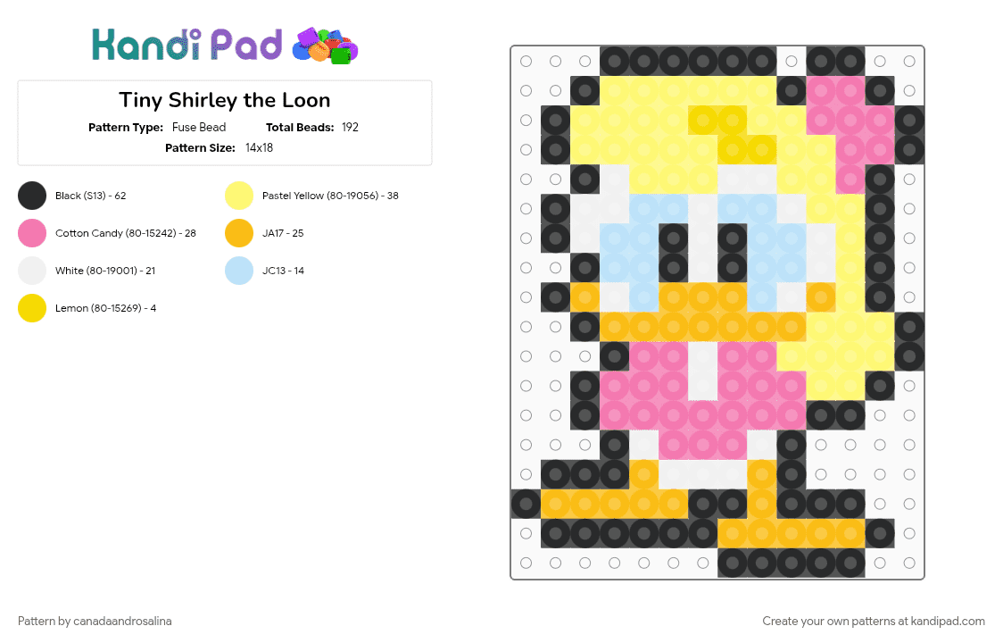 Tiny Shirley the Loon - Fuse Bead Pattern by canadaandrosalina on Kandi Pad - tinytoons, video game, yellow