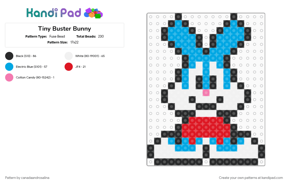 Tiny Buster Bunny - Fuse Bead Pattern by canadaandrosalina on Kandi Pad - light blue, tinytoons, video game