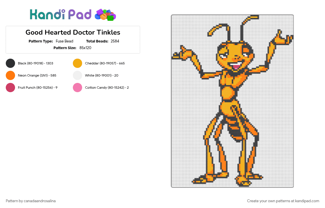 Good Hearted Doctor Tinkles - Fuse Bead Pattern by canadaandrosalina on Kandi Pad - orange