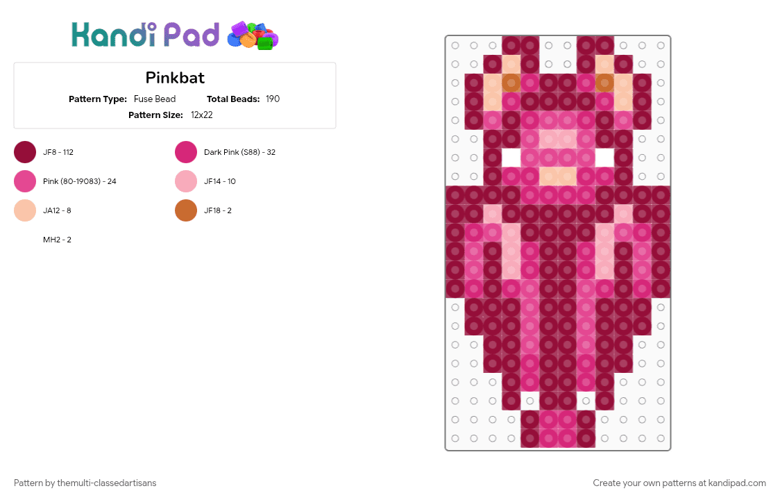 Pinkbat - Fuse Bead Pattern by themulti-classedartisans on Kandi Pad - bat, brown, pink
