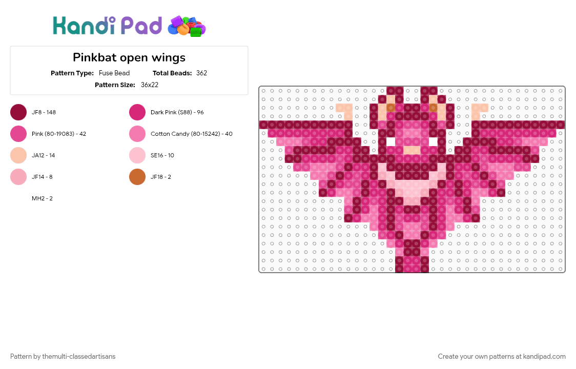 Pinkbat open wings - Fuse Bead Pattern by themulti-classedartisans on Kandi Pad - bat, brown, pink