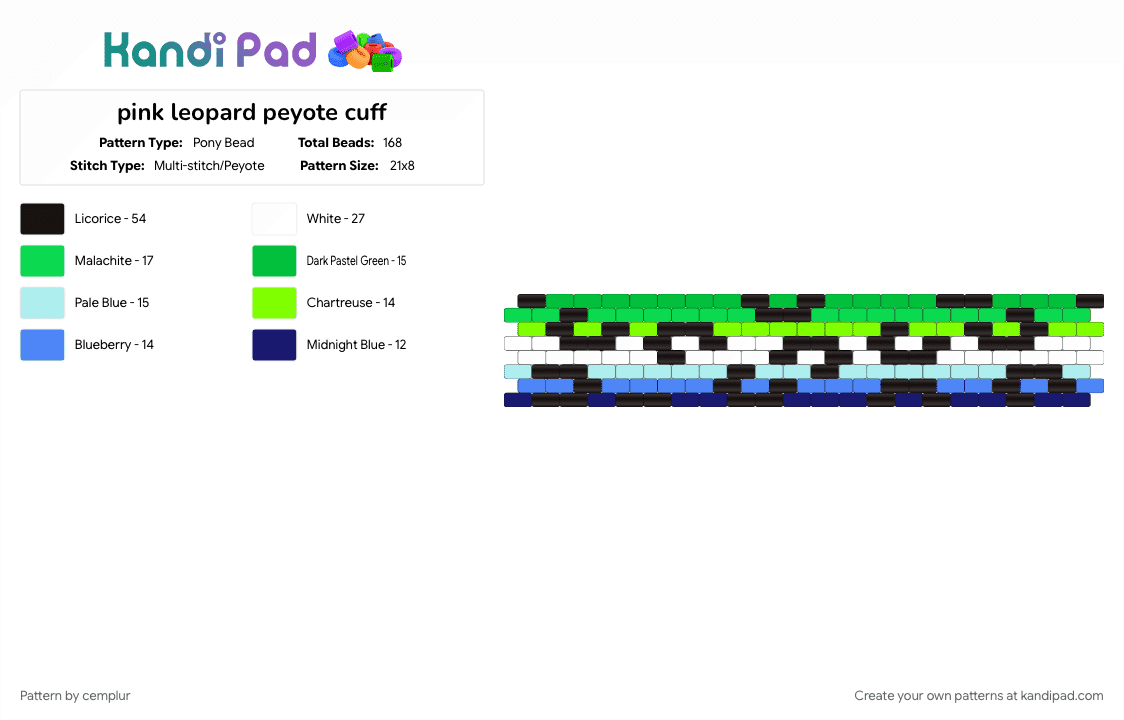 gay mlm leopard peyote cuff - Pony Bead Pattern by cemplur on Kandi Pad - green, leopard print, mlm, peyote cuff, pride, teal