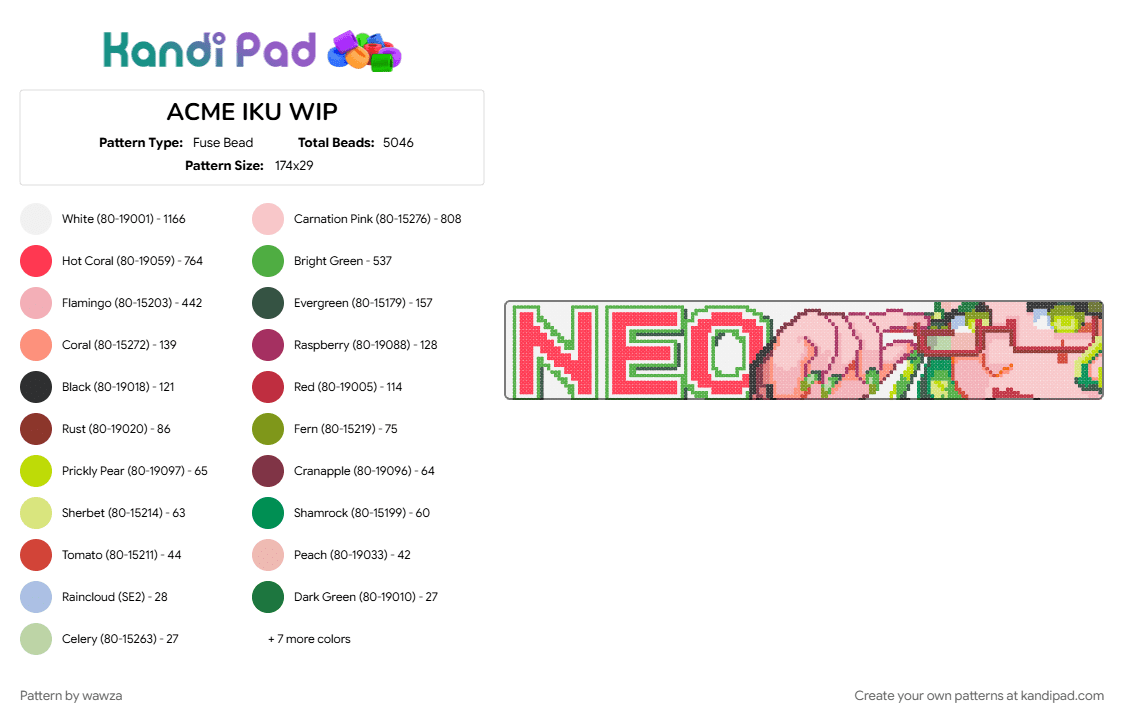 ACME IKU NEO V2 - Fuse Bead Pattern by wawza on Kandi Pad - acme iku, beige, colorful, green, maid, music, red, wow, wowza