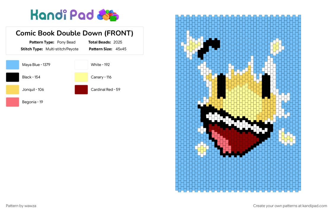 Comic Book Double Down (FRONT) - Pony Bead Pattern by wawza on Kandi Pad - bag, comic, double down, light blue, object show, osc, panel