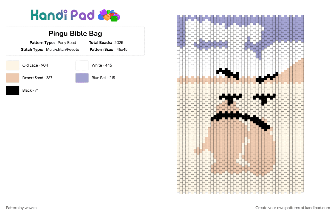 Pingu Bible Bag - Pony Bead Pattern by wawza on Kandi Pad - bag, beige, bfdi, bfpor, bible, panel, penguin, pink, white