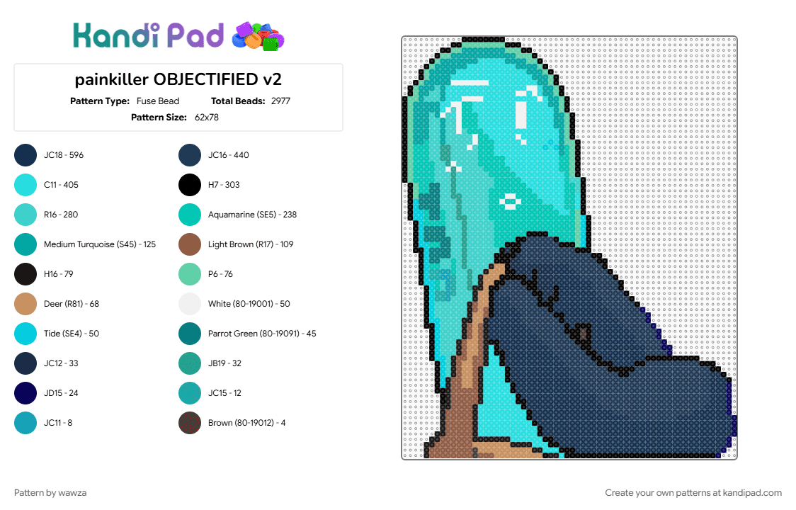 painkiller OBJECTIFIED v2 - Fuse Bead Pattern by wawza on Kandi Pad - big, blue, brown, character, objectified, osc, teal