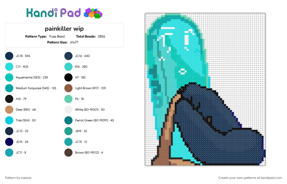 painkiller OBJECTIFIED - Fuse Bead Pattern by wawza on Kandi Pad - big, blue, brown, character, light blue, objectified, osc, teal
