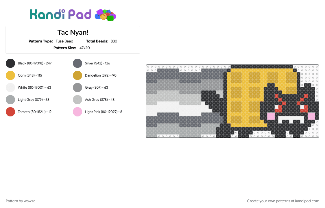 Tac Nyan! - Fuse Bead Pattern by wawza on Kandi Pad - 