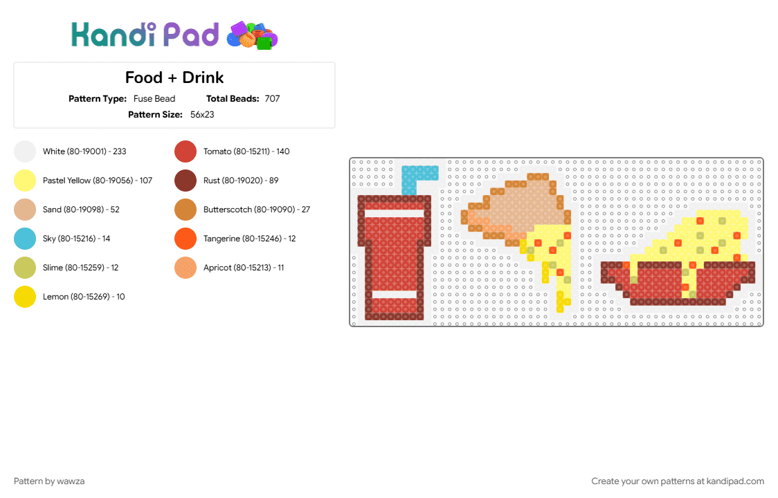 Food + Drink - Fuse Bead Pattern by wawza on Kandi Pad - drink, food, green, medium, red, trinket, white, yellow