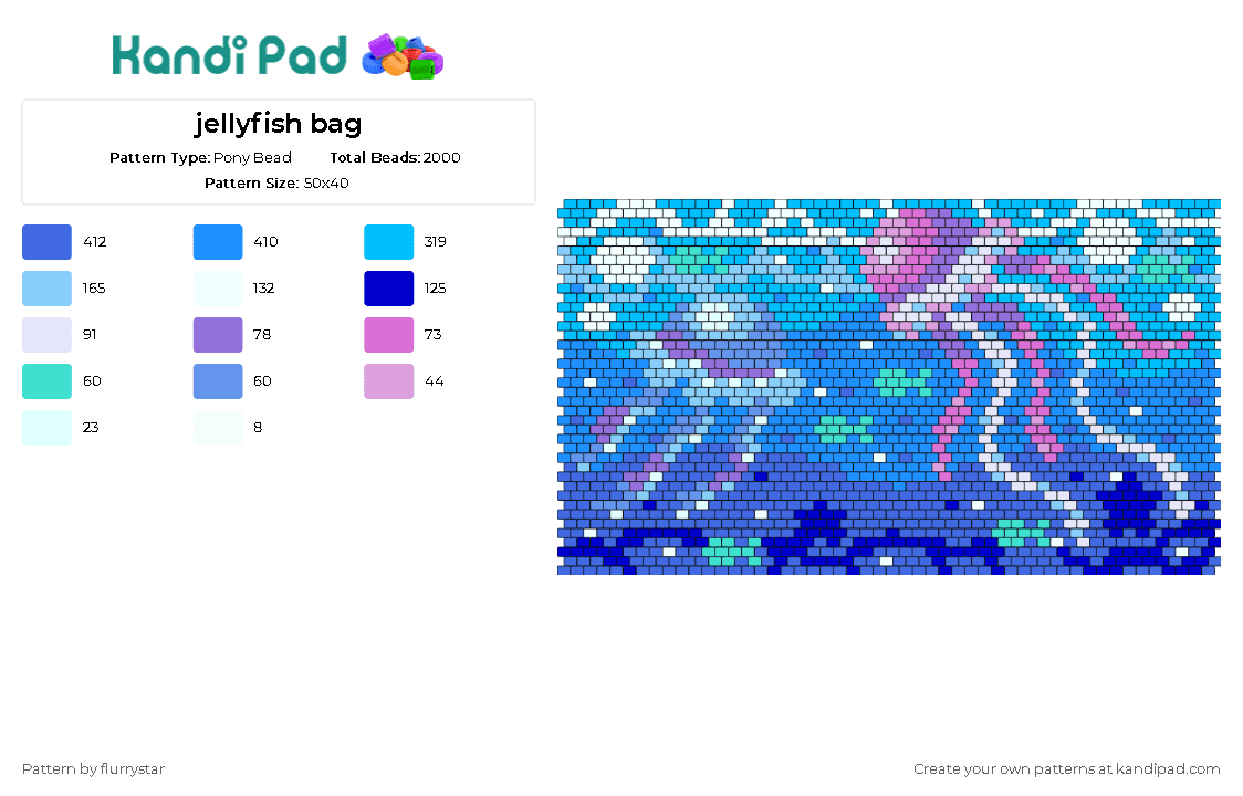 jellyfish bag - Pony Bead Pattern by flurrystar on Kandi Pad - jellyfish,underwater,sea,fish,serene,nature,panel,bag,pink,blue,teal