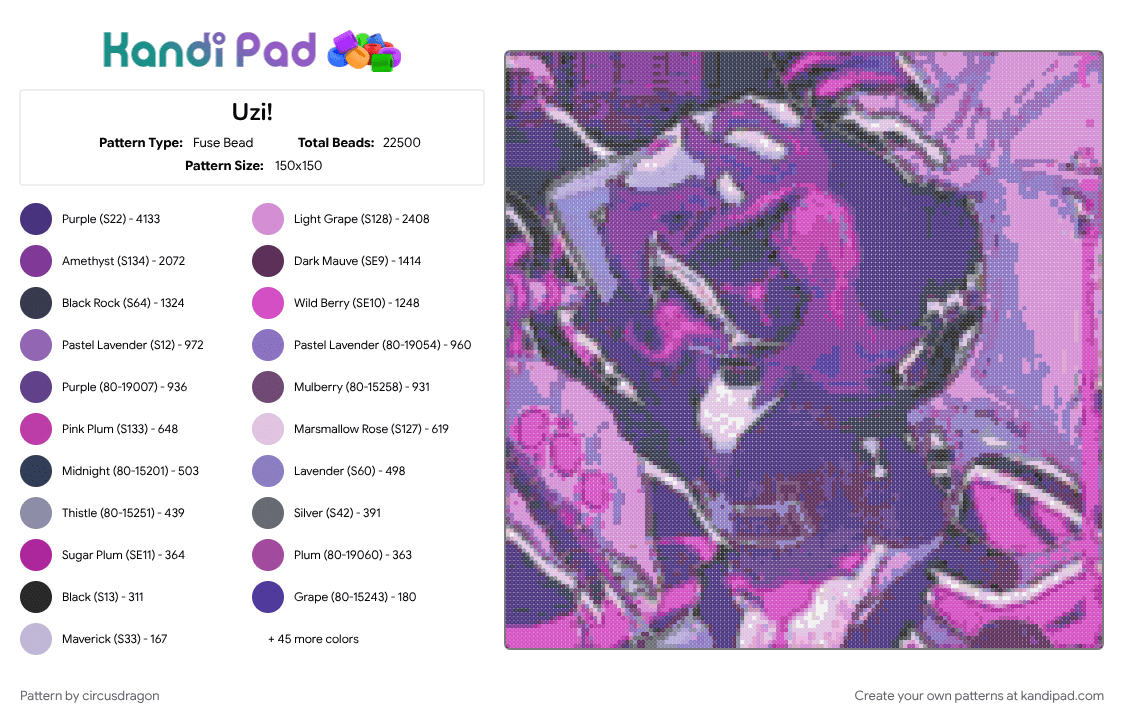 Uzi! - Fuse Bead Pattern by circusdragon on Kandi Pad - 