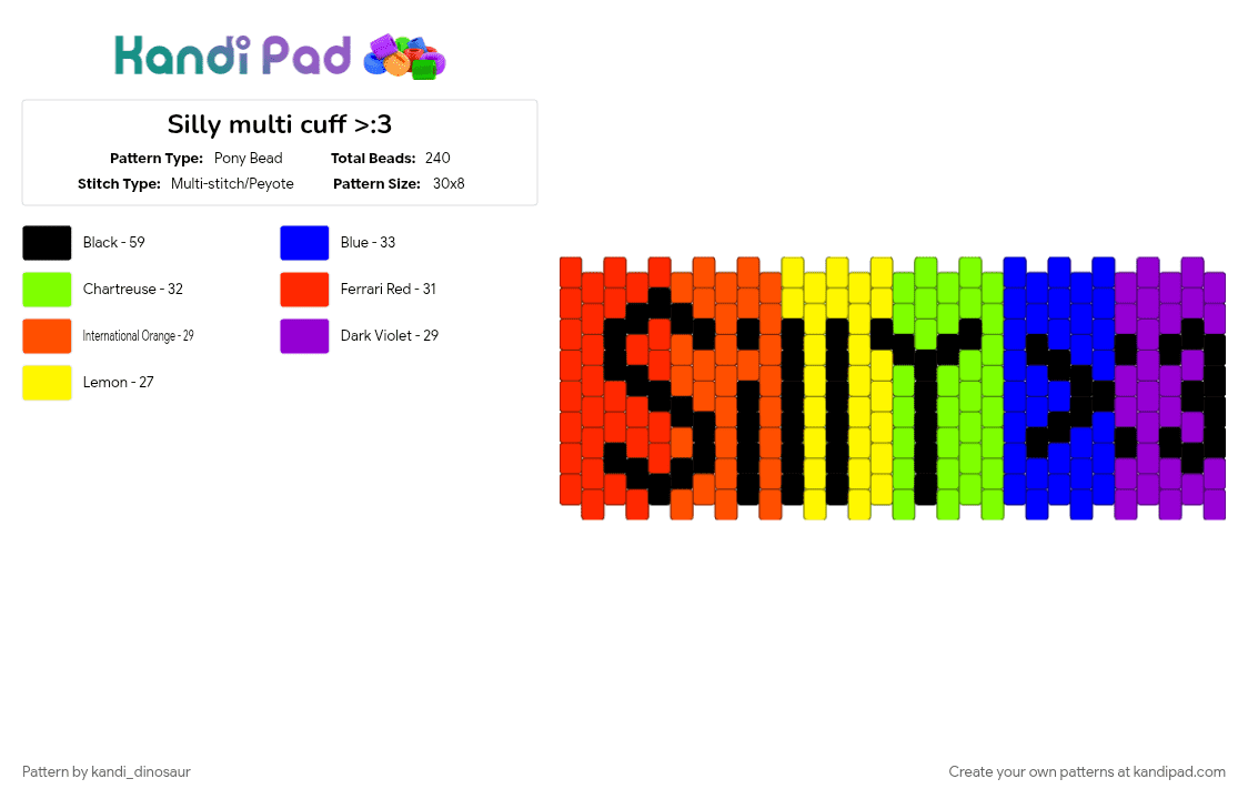 Silly multi cuff >:3 - Pony Bead Pattern by kandi_dinosaur on Kandi Pad - purple