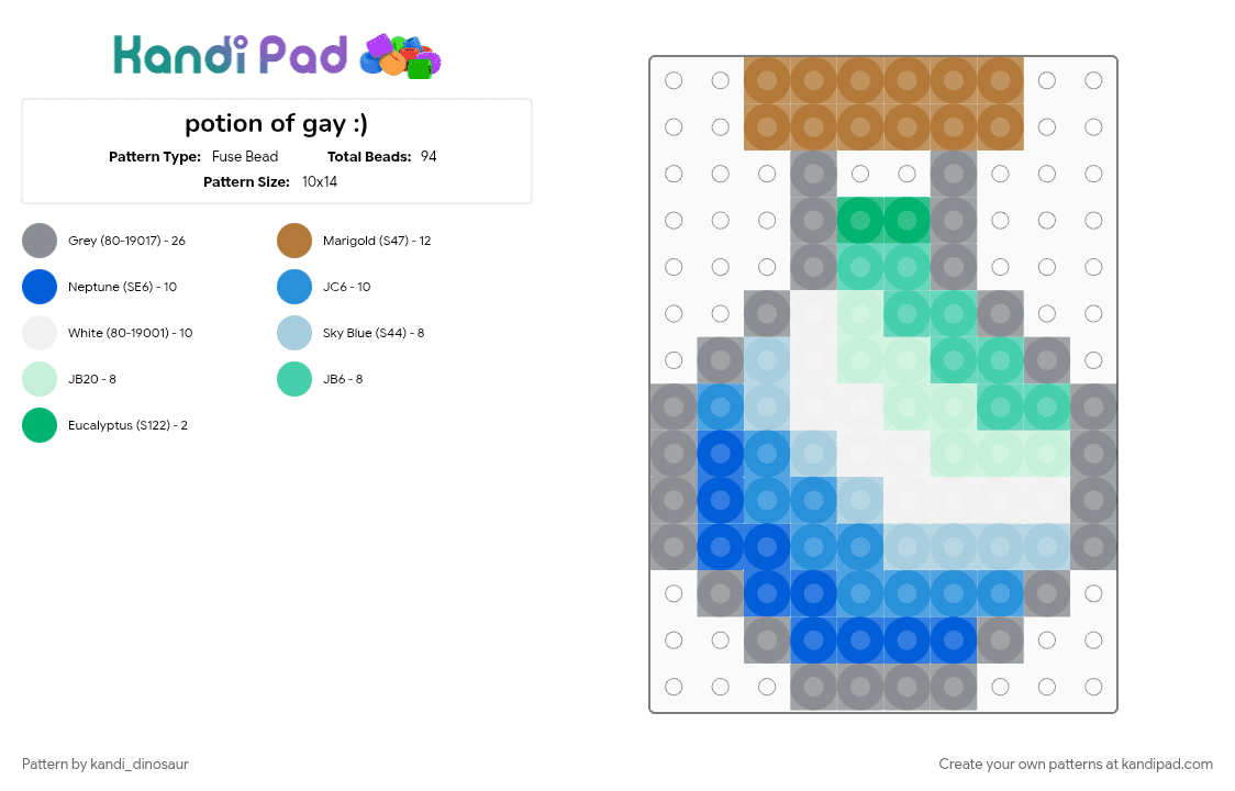 potion of gay :) - Fuse Bead Pattern by kandi_dinosaur on Kandi Pad - cotdpotions, gray, light blue