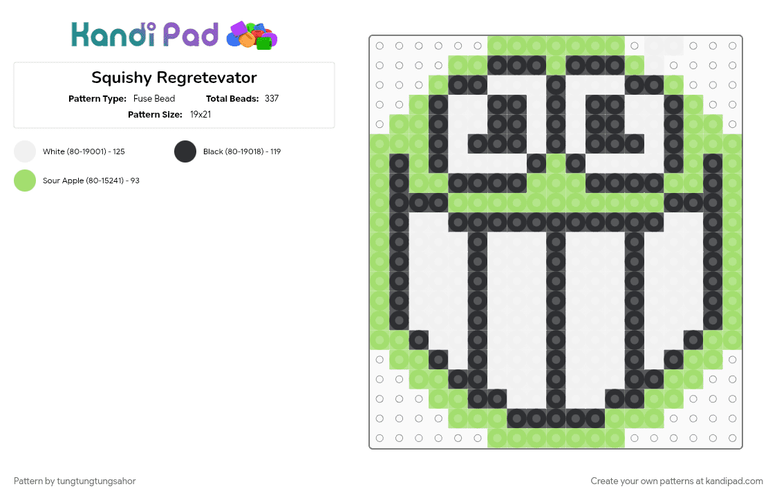 Squishy Regretevator - Fuse Bead Pattern by tungtungtungsahor on Kandi Pad - green, white