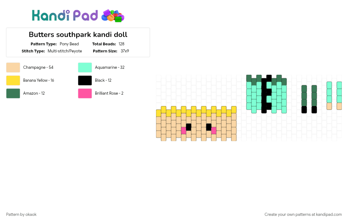Butters southpark kandi doll - Pony Bead Pattern by okaok on Kandi Pad - beige, butters, butters scotch, doll, teal