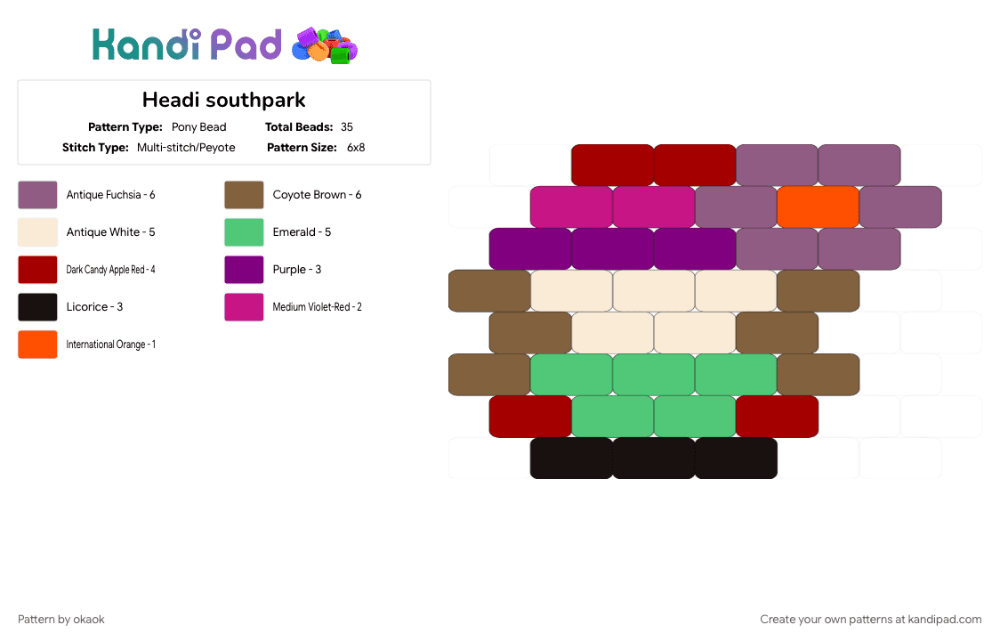 Headi southpark - Pony Bead Pattern by okaok on Kandi Pad - pink, tan, teal