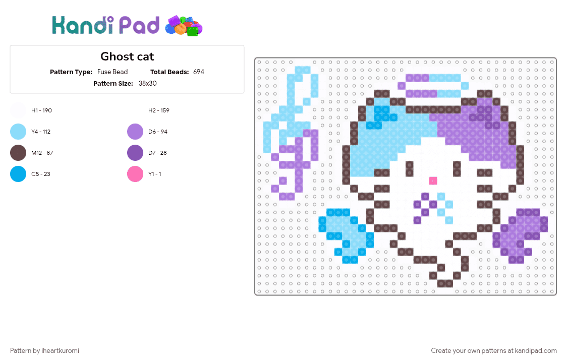 Ghost cat - Fuse Bead Pattern by iheartkuromi on Kandi Pad - brown, cat, light blue, pink, white