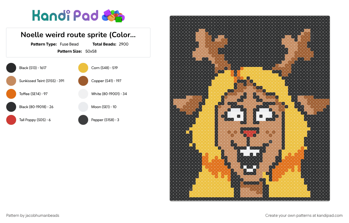 Noelle weird route sprite (Colored sprite) Fuse Bead Pattern - Kandi ...
