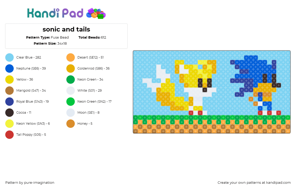 sonic and tails - Fuse Bead Pattern by pure-imagination on Kandi Pad - sonic the hedgehog,tails,sega,video game,classic,retro,landscape,characters,ligh