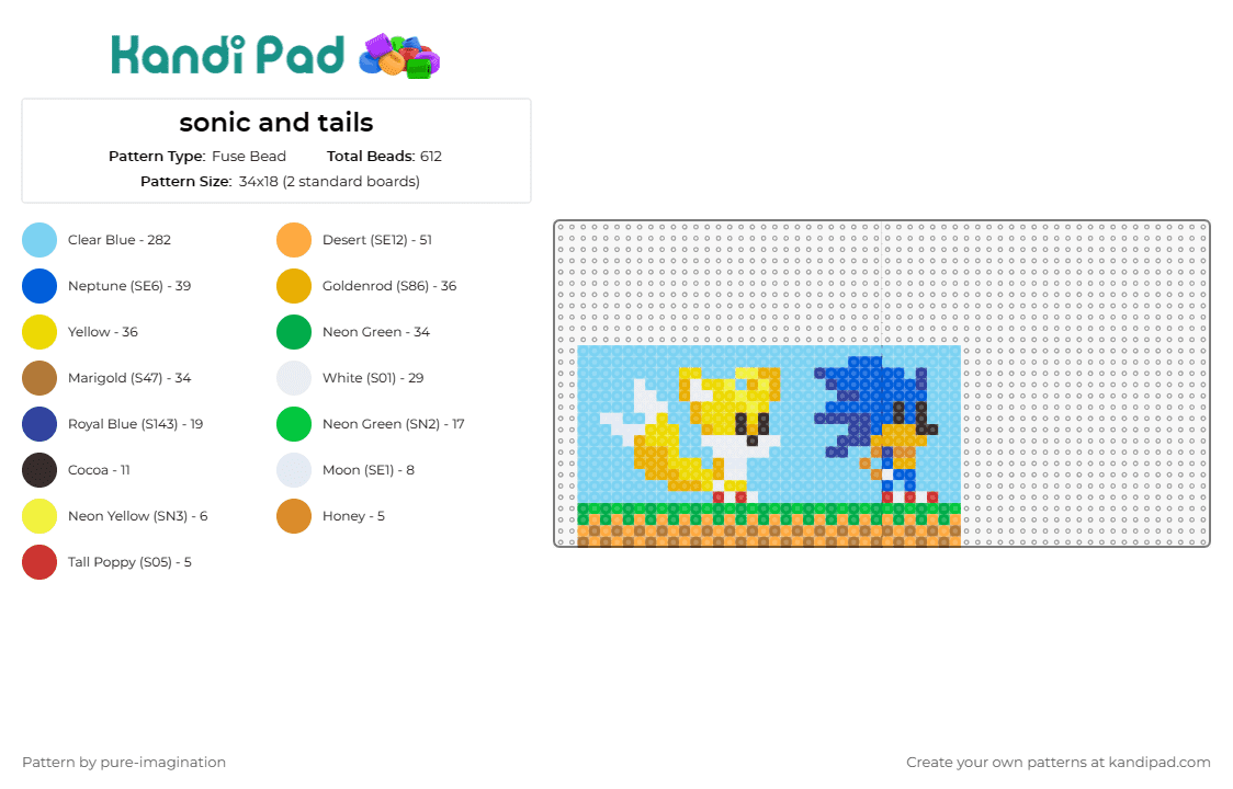 sonic and tails - Fuse Bead Pattern by pure-imagination on Kandi Pad - sonic the hedgehog,tails,sega,video game,classic,retro,landscape,characters,light blue,yellow,blue