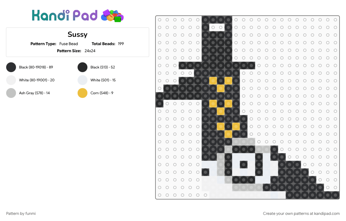 Sussy - Fuse Bead Pattern by funmi on Kandi Pad - beige, black, white, yellow