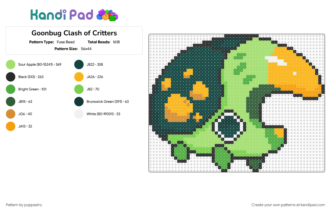 Goonbug Clash of Critters - Fuse Bead Pattern by puppastry on Kandi Pad - clash of critters, goonbug, green, mobile games, orange