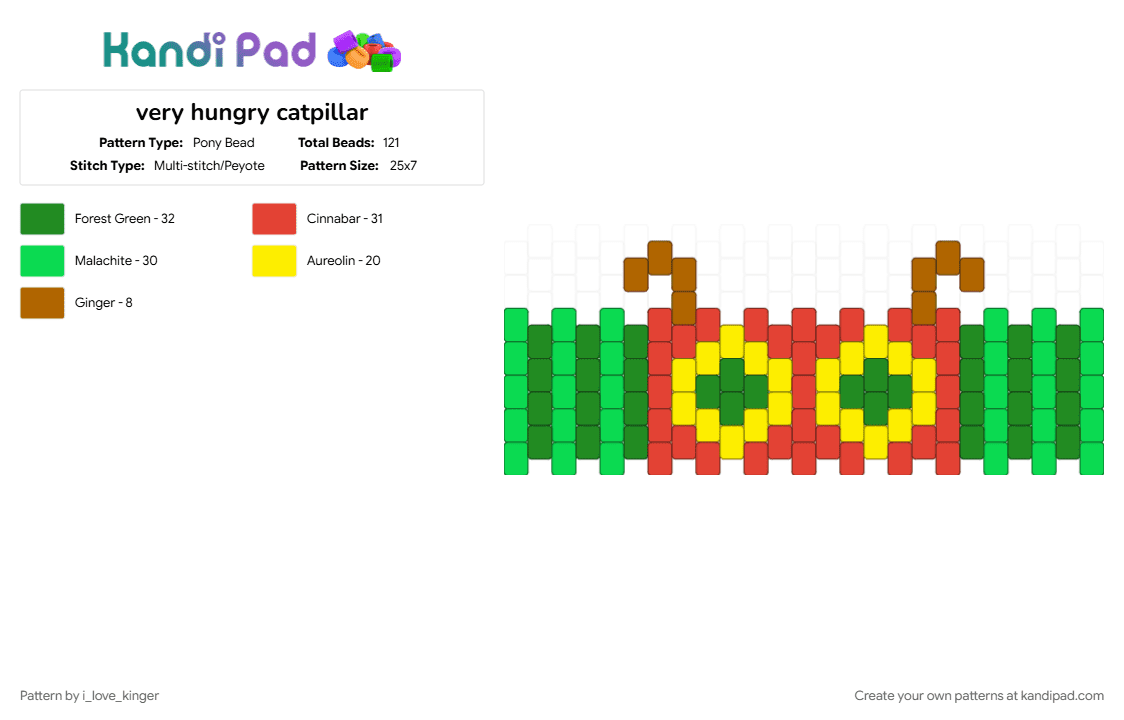 very hungry catpillar - Pony Bead Pattern by i_love_kinger on Kandi Pad - green, red, teal