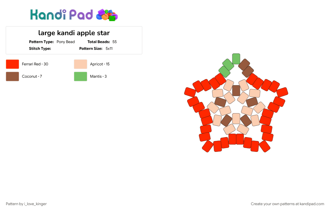 large kandi apple star - Pony Bead Pattern by i_love_kinger on Kandi Pad - beige, red
