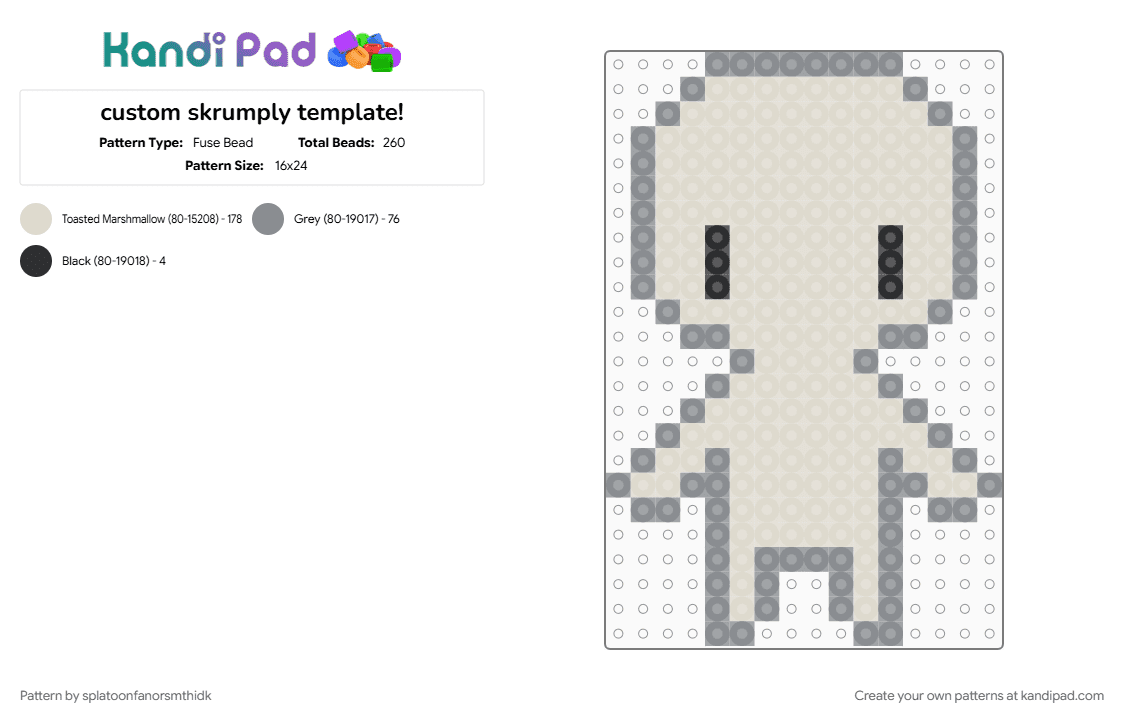 custom skrumply template! - Fuse Bead Pattern by splatoonfanorsmthidk on Kandi Pad - beige, character, custom, customizable, etc, fursona, gray, oc, remixable