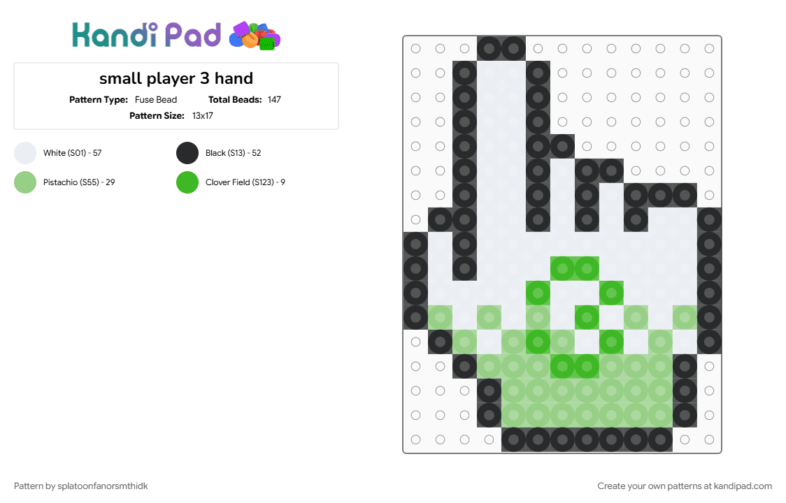 small player 3 hand - Fuse Bead Pattern by splatoonfanorsmthidk on Kandi Pad - teal, white