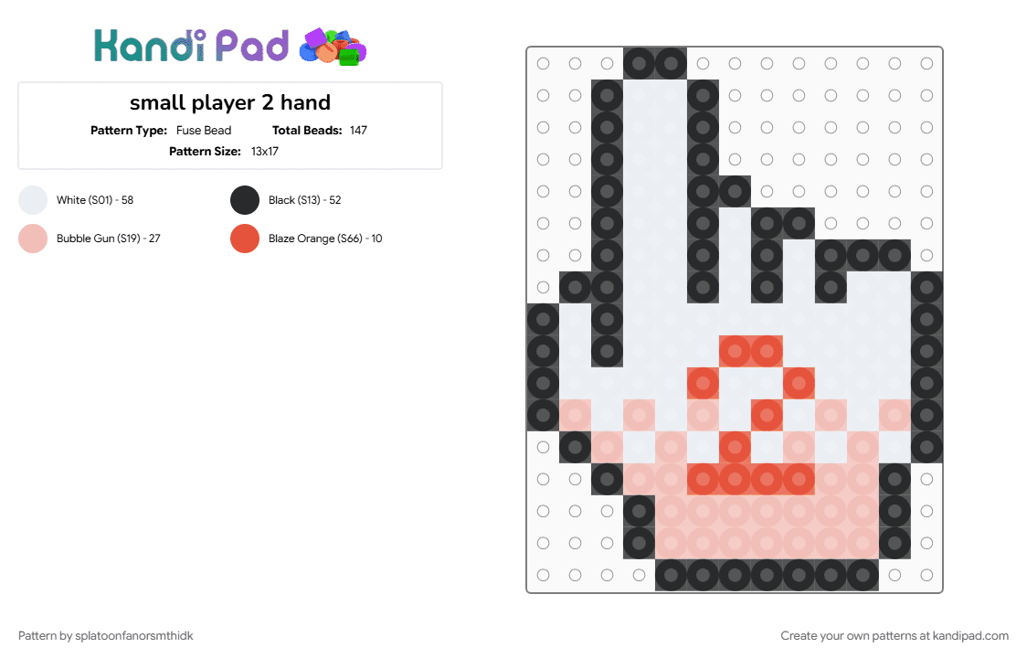 small player 2 hand - Fuse Bead Pattern by splatoonfanorsmthidk on Kandi Pad - beige, red, white