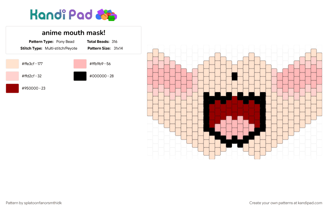 anime mouth mask! - Pony Bead Pattern by splatoonfanorsmthidk on Kandi Pad - anime, balls, beige, kawaii, mask