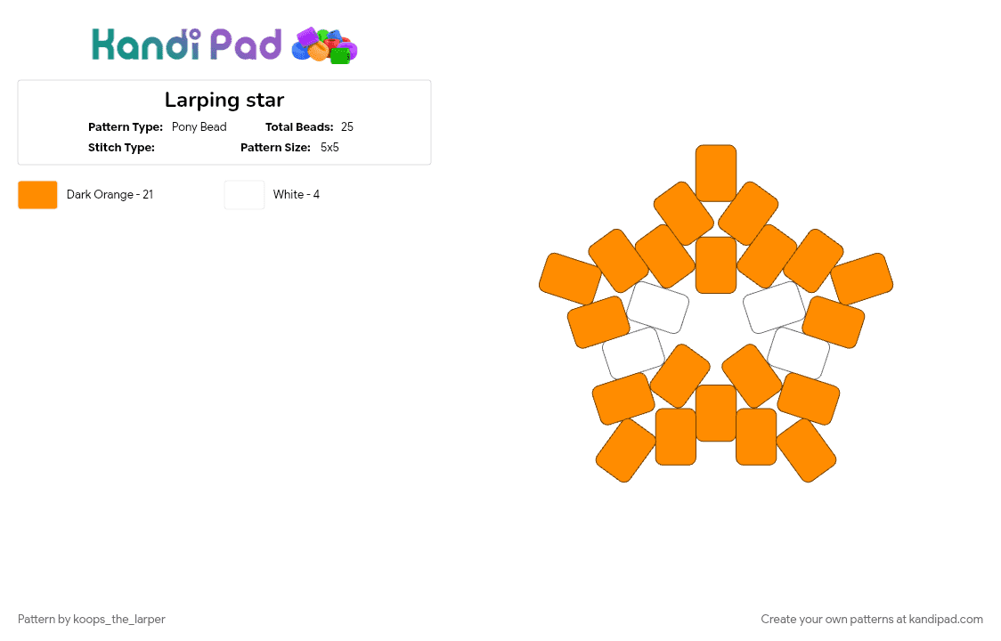 Larping star - Pony Bead Pattern by koops_the_larper on Kandi Pad - orange
