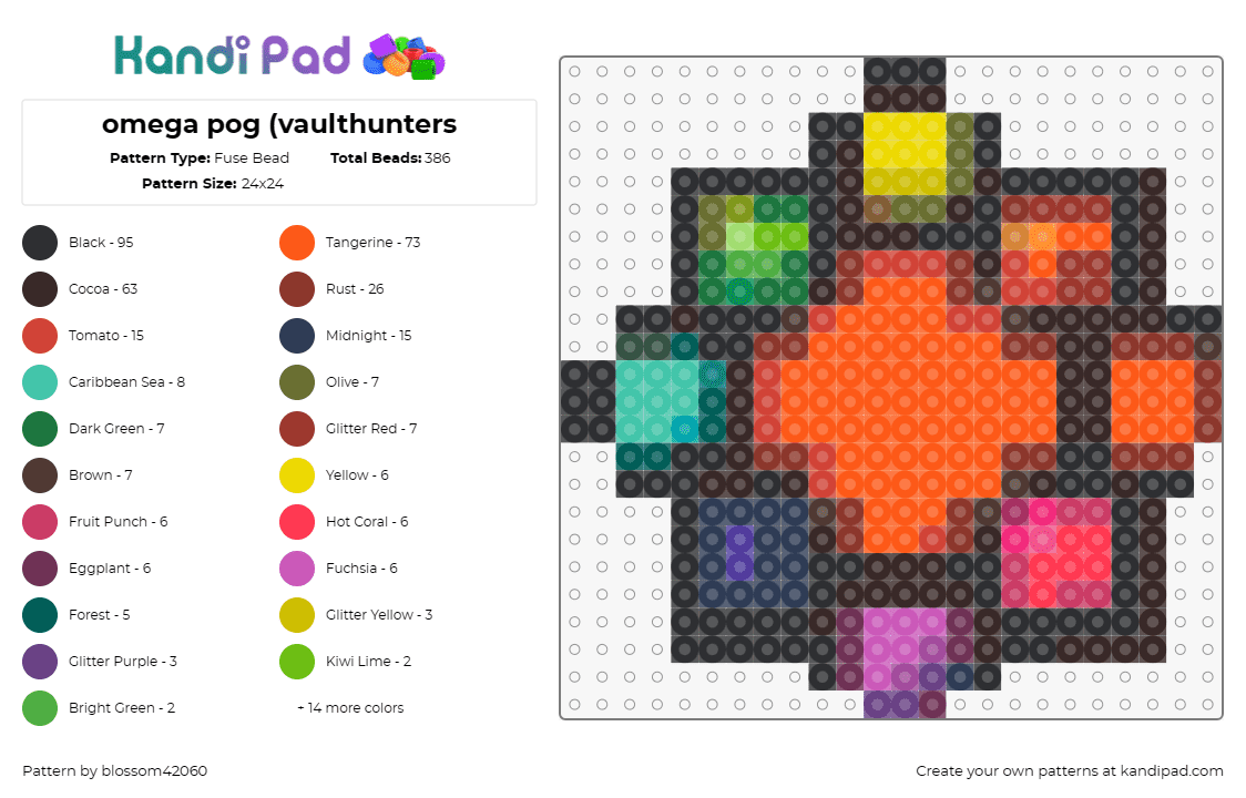 omega pog (vaulthunters - Fuse Bead Pattern by blossom42060 on Kandi Pad - omega pog,vault hunters,minecraft,video game,colorful,flower,orange