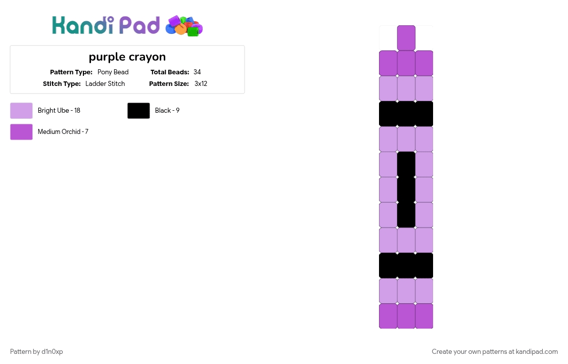 purple crayon - Pony Bead Pattern by d1n0xp on Kandi Pad - black, crayon, pink