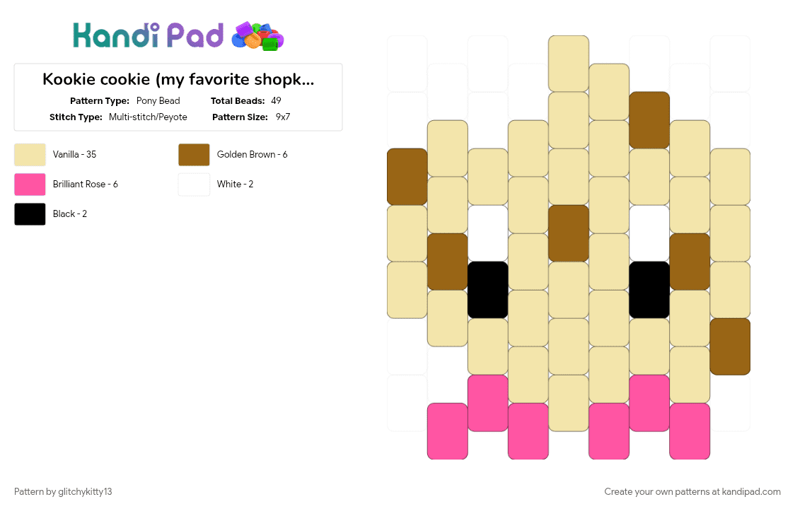 Kookie cookie (my favorite shopkins) - Pony Bead Pattern by glitchykitty13 on Kandi Pad - character, cookieswirlc, shopkins, toy, yellow