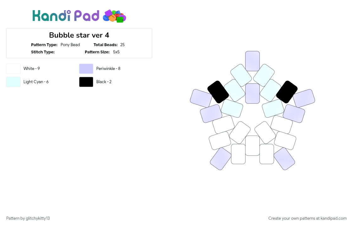 Bubble star ver 4 - Pony Bead Pattern by glitchykitty13 on Kandi Pad - bubble, bubble tadc, clear, pink, star, tadc, white