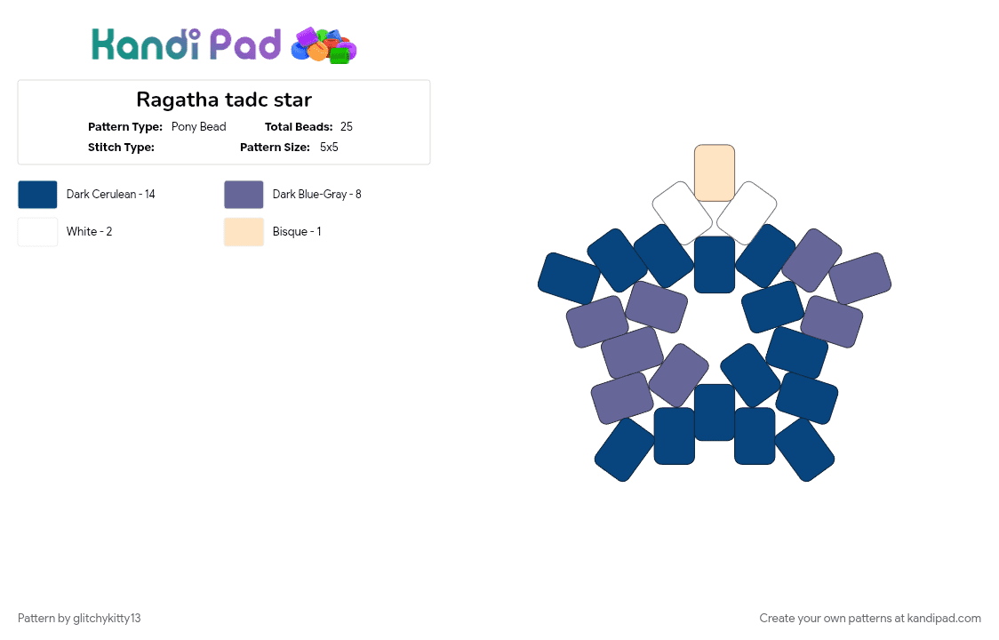 Ragatha tadc star - Pony Bead Pattern by glitchykitty13 on Kandi Pad - blue, peach, purple, ragatha, ragatha tadc, star, tadc, white