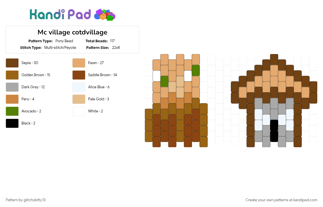 Mc village cotdvillage - Pony Bead Pattern by glitchykitty13 on Kandi Pad - brown, cotdvillages, mc village, orange